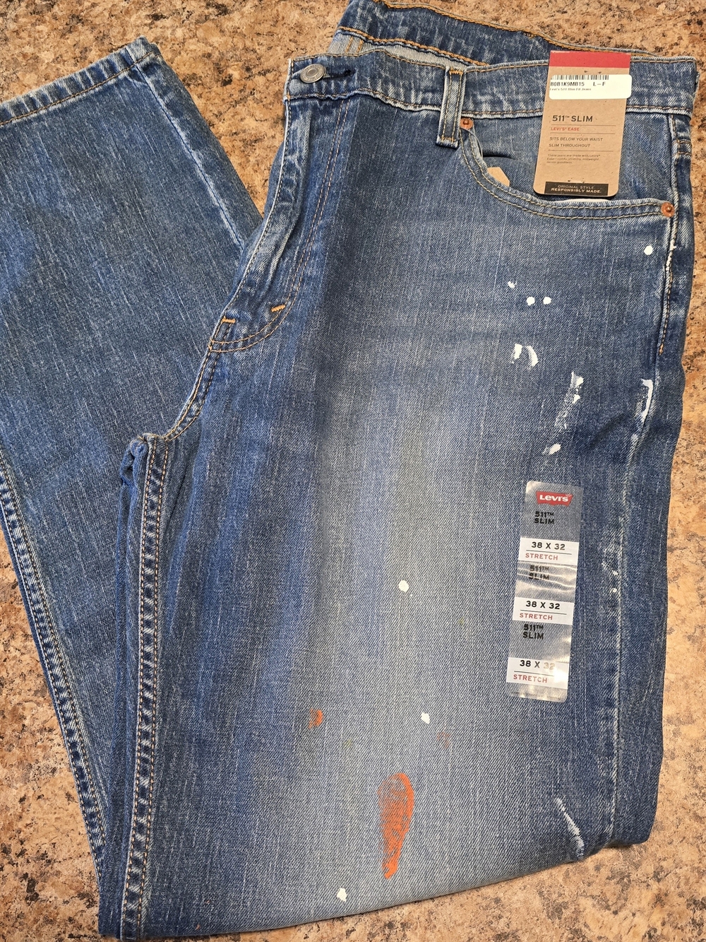 Levi's Slim Blue Denim Jeans with Paint-Splatter Detail